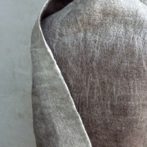 Ohara Shawl Brown w/White Shading Taiana Design Felted Merino Wool Dreadlocks textiles handmade women